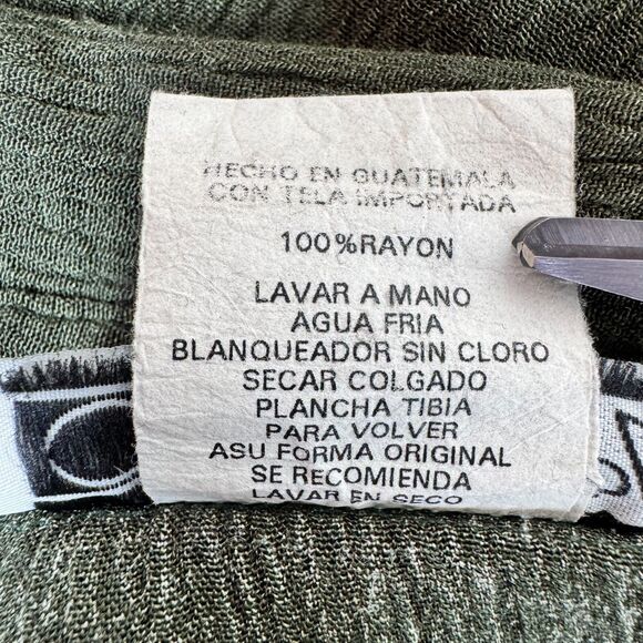 CM Shapes Blouse Womens Large Green Patchwork Rayon Crinkle Boho Artsy - Picture 10 of 11